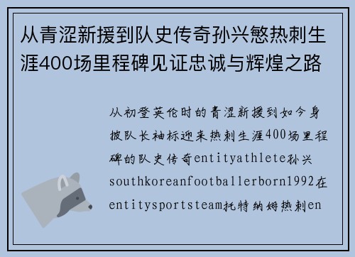 从青涩新援到队史传奇孙兴慜热刺生涯400场里程碑见证忠诚与辉煌之路 ⚽🔥 从青涩新援到队史传奇孙兴慜热刺生涯400场里程碑见证忠诚与辉煌之路 ⚽🔥